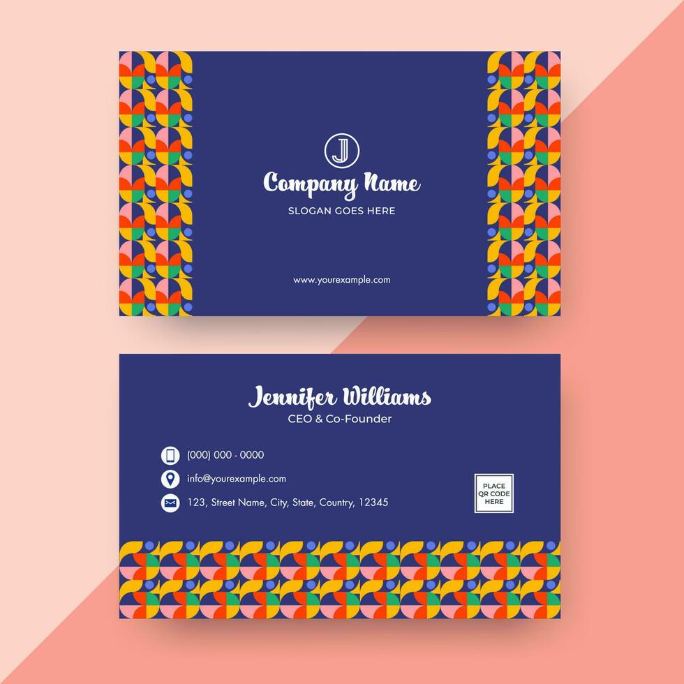 Abstract Printable Business Card Design In Front And Back View. vector