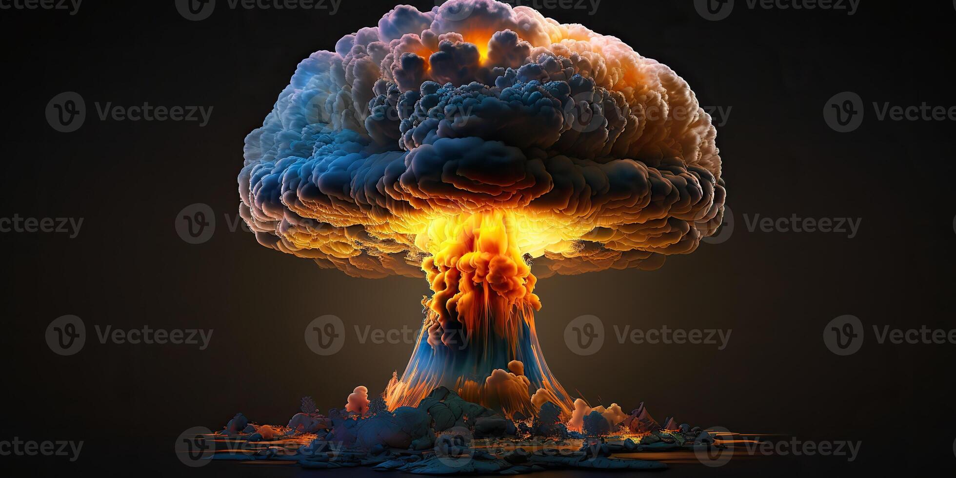 . . Illustration of huge atomic mushroom explosion. Scary catastrophe vibe. Graphic Art photo