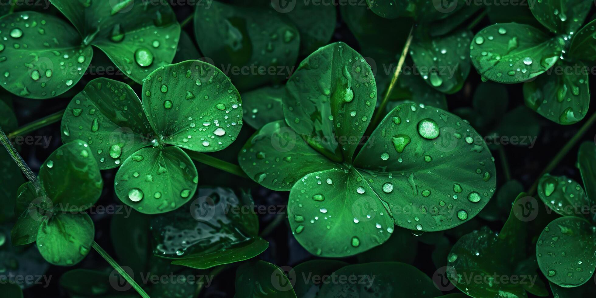 . Photo realistic illustration of top view green fresh clover leafes. Irish symbol. . Graphic Art