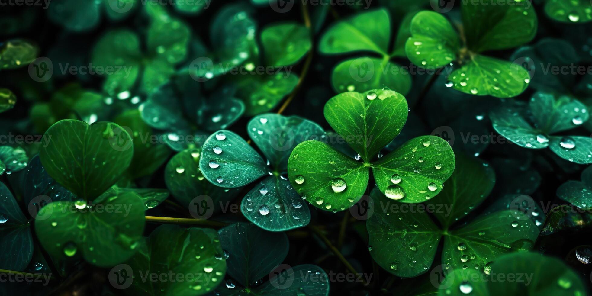 . Photo realistic illustration of top view green fresh clover leafes. Irish symbol. . Graphic Art