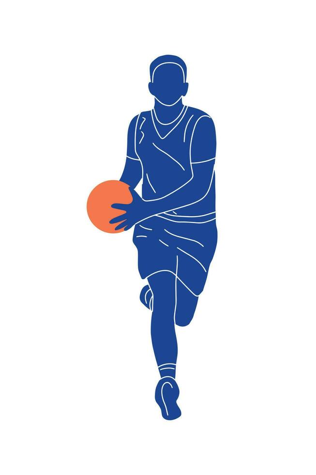 Hand drawn basketball player vector silhouette. Simple doodle illustration for sport teams, gear and events