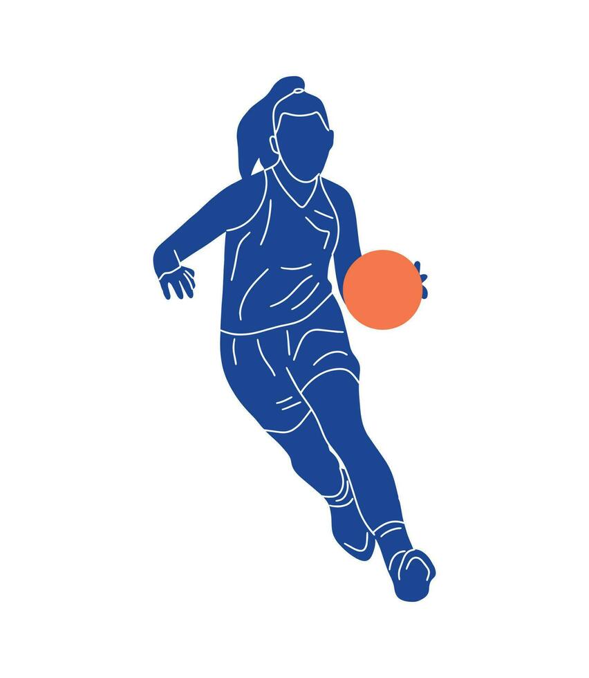Hand drawn basketball player vector silhouette. Simple doodle illustration for sport teams, gear and events