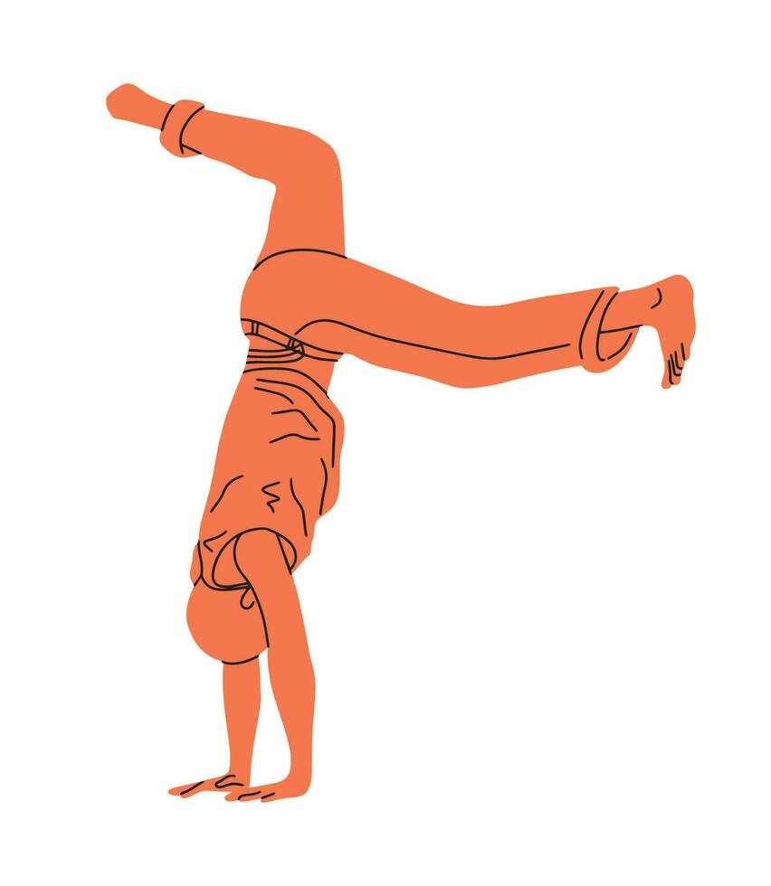 Hand drawn man doing capoeira vector silhouette. Simple doodle illustration for sport teams, gear and events