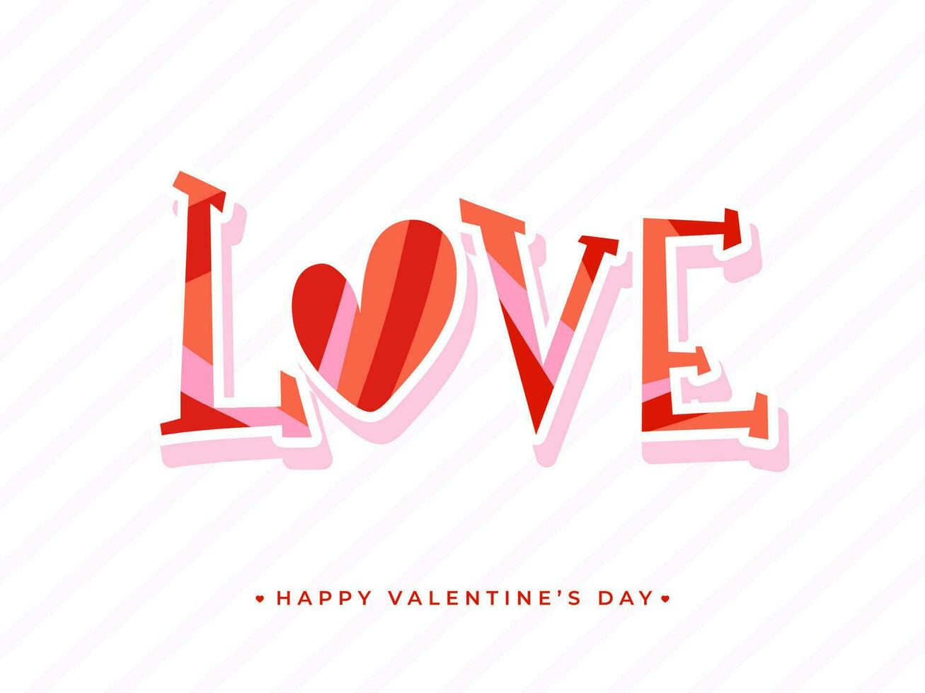Sticker Style Love Text on White Striped Background for Happy Valentine's Day. vector