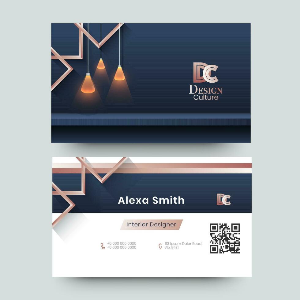 Design Culture business card or visiting card design with hanging lamps in front and back view. vector