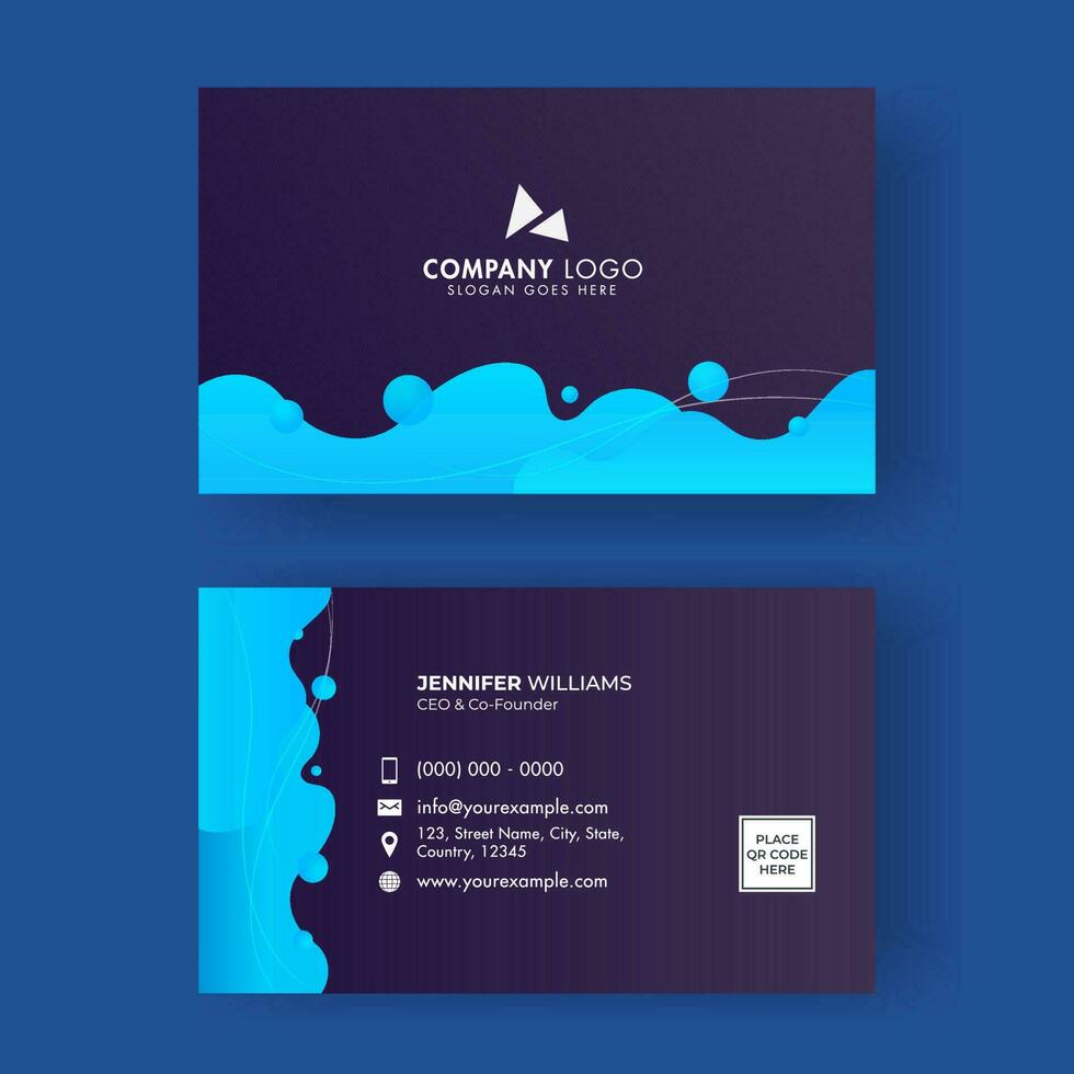 Business Or Visiting Card With Double-Sides Presentation On Blue Background. vector