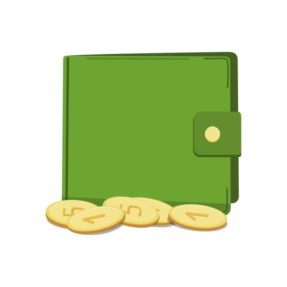 Money in the wallet. Coins metallic, gold color. Flat design. vector