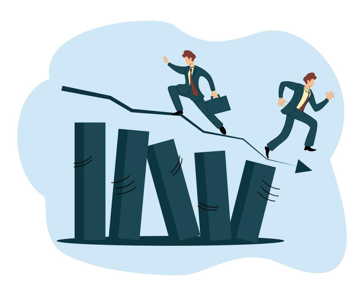 financial crisis. illustration businessman facing a financial crisis. businessman over business graph vector