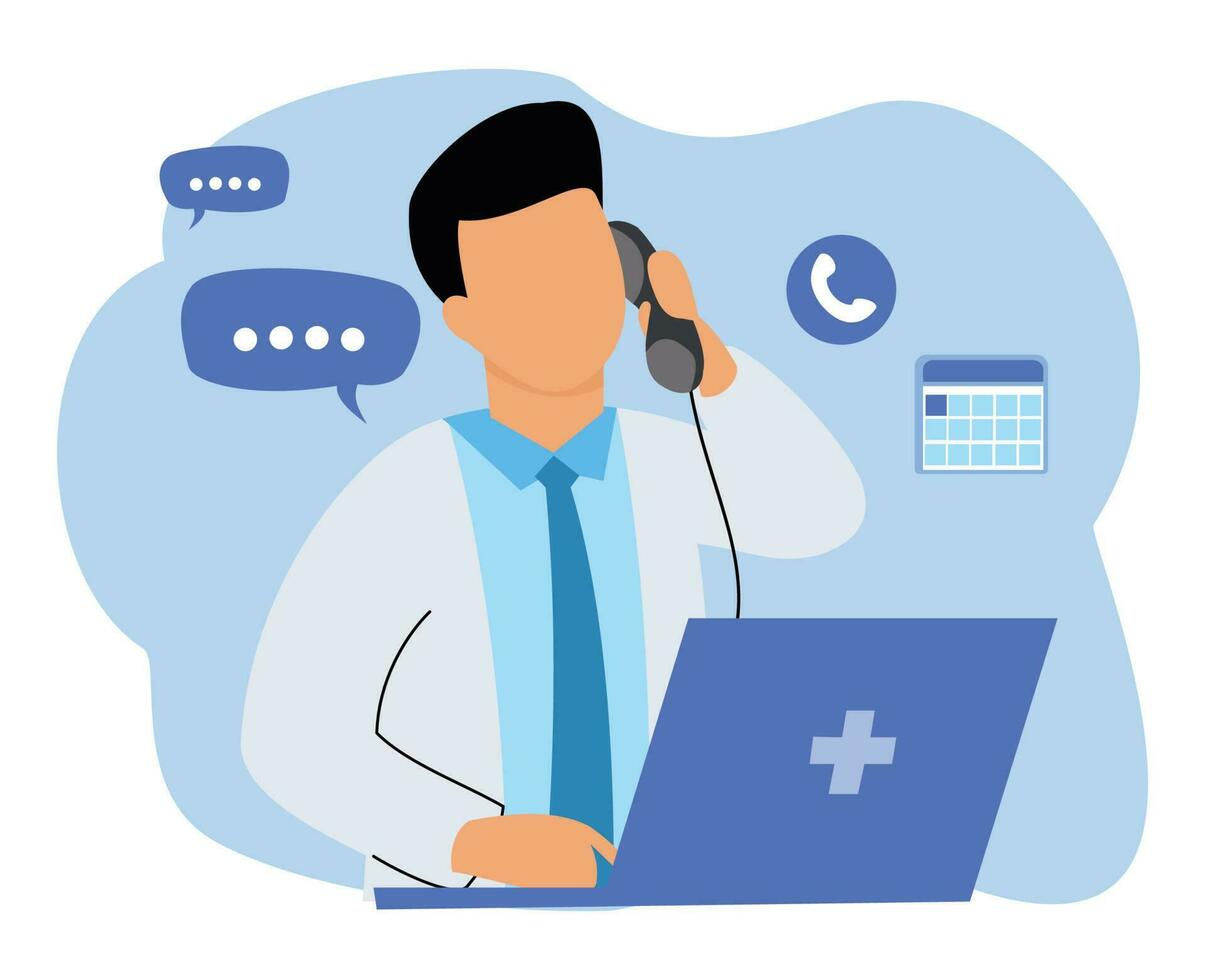 doctors answer patient questions phone. call doctor concept vector