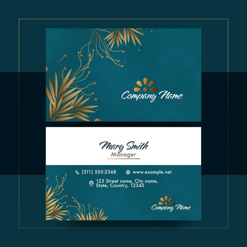 Double-Sides Modern Business Card With Bronze Leaves. vector