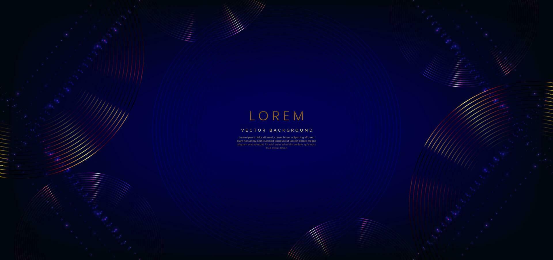 Abstract luxury dark blue background with golden circles overlapping lines.Template premium award design. vector