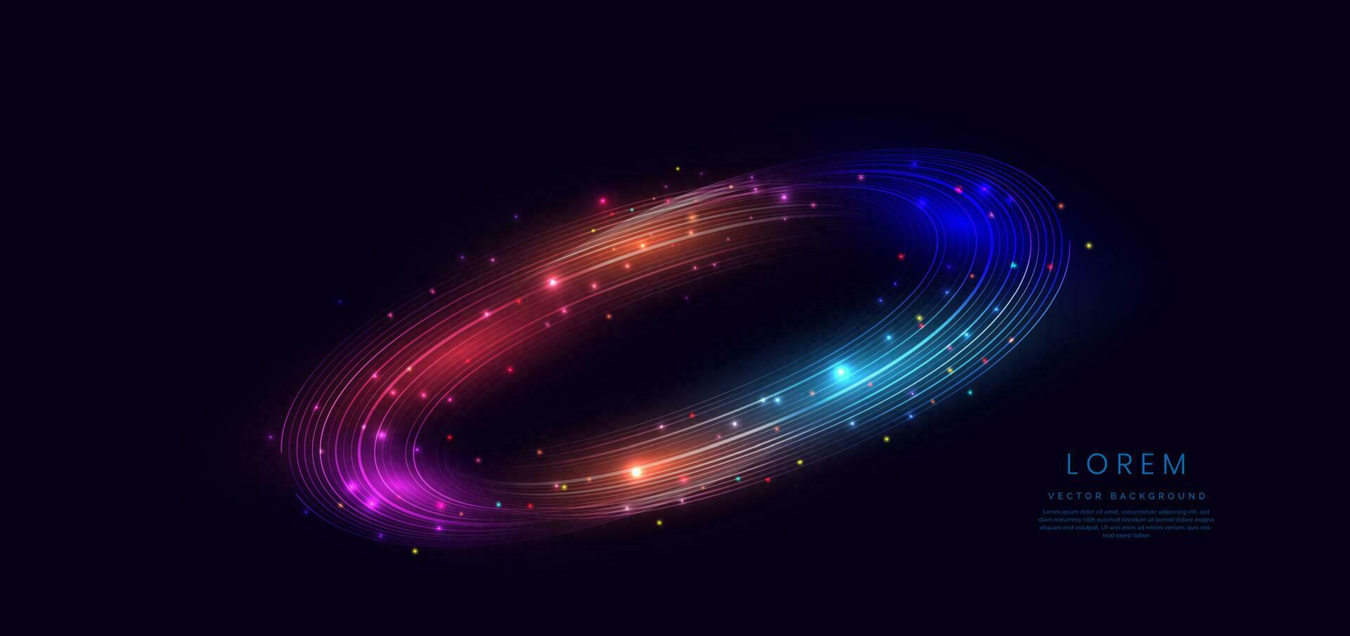 Abstract technology futuristic glowing blue and red light curved lines with high-speed effect on dark blue background. vector