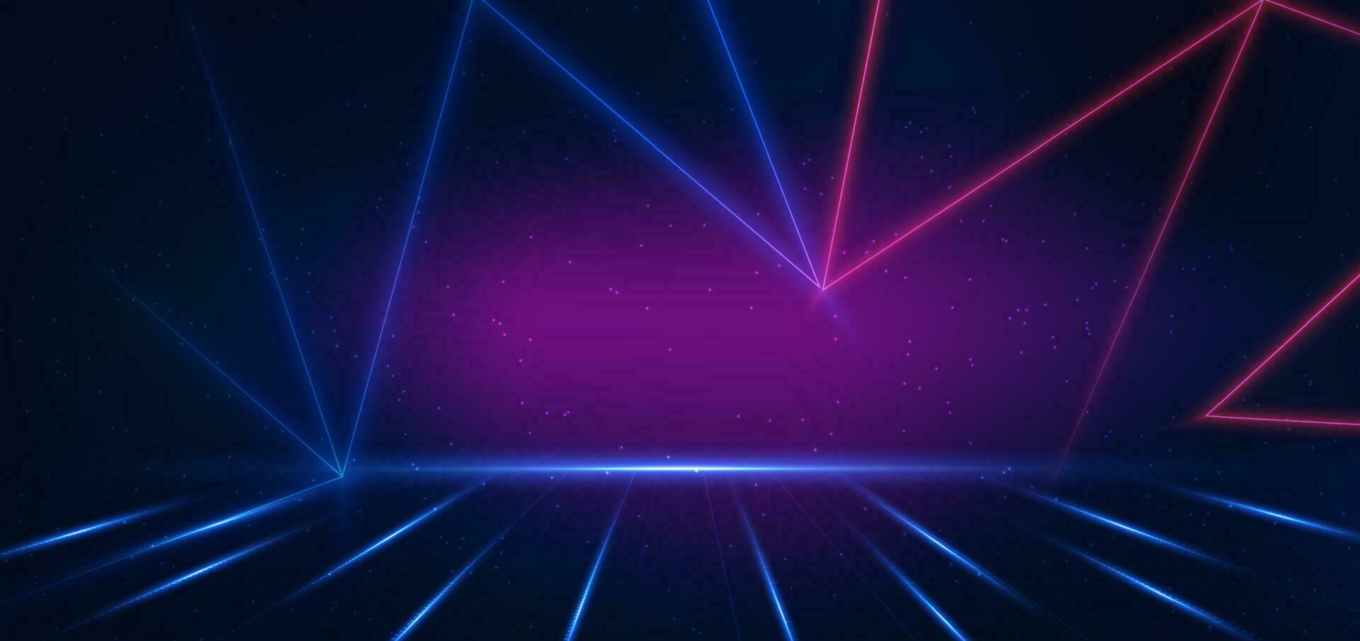 Abstract technology futuristic glowing blue and pink light lines on dark blue background. Connection communication network concept. vector