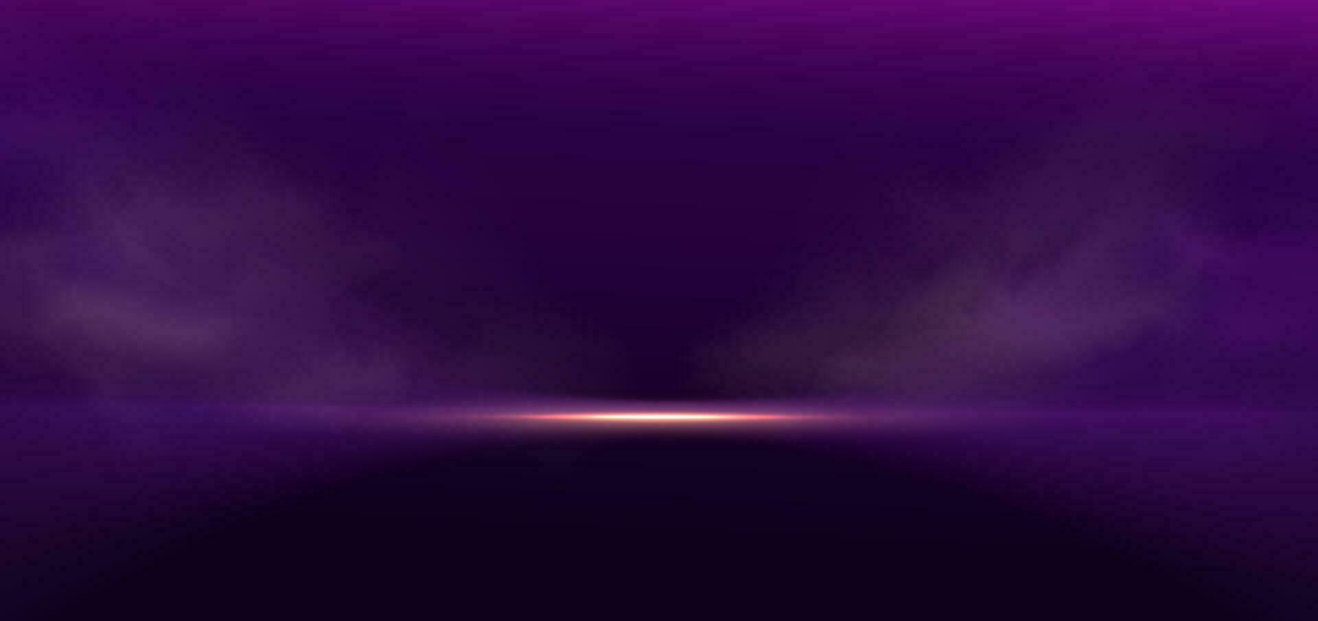 Futuristic empty neon purple background with lighting effect and smoke. Vector abstract empty room.