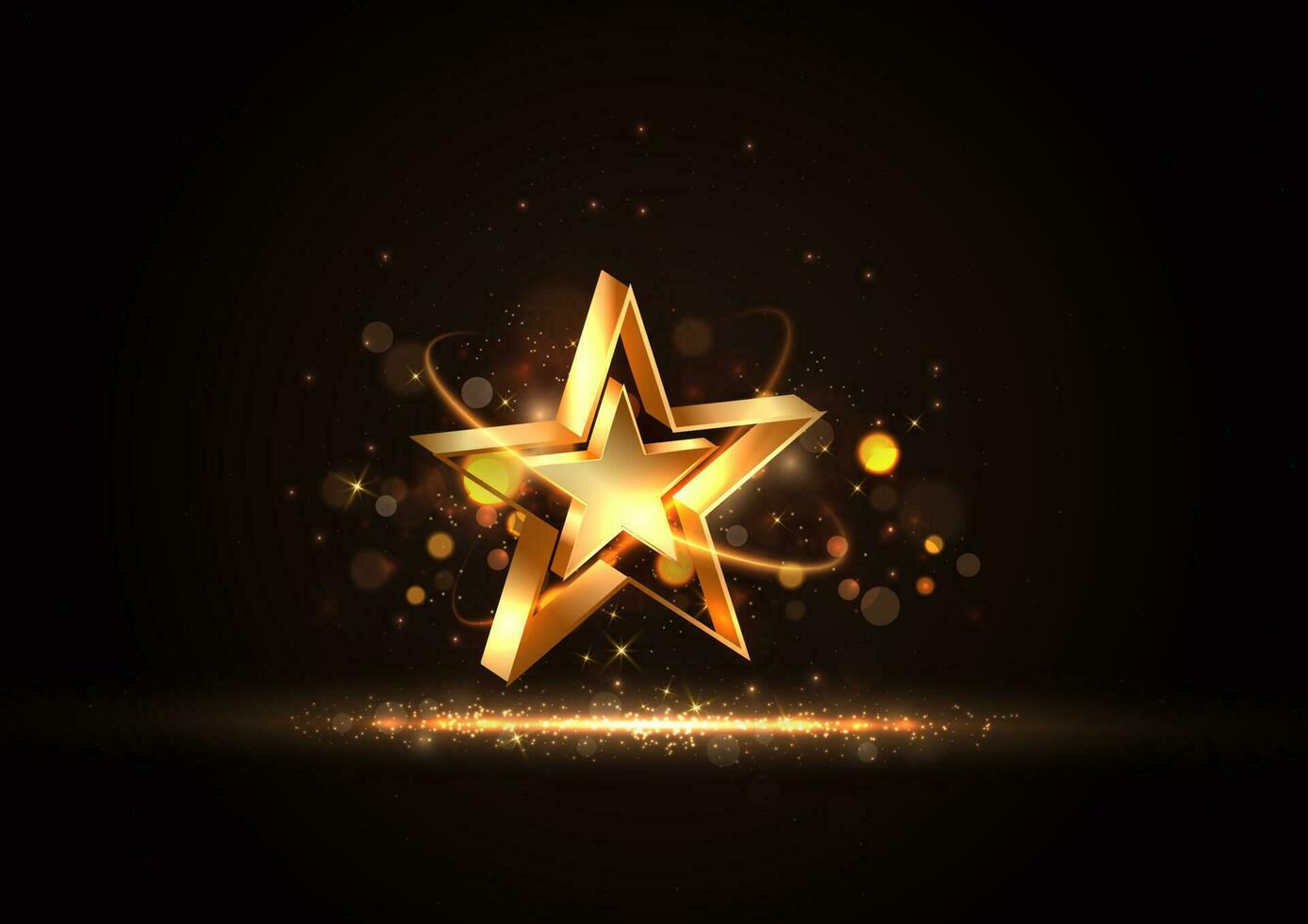 3D golden star with golden on black background with lighting effect and sparkle. Luxury template celebration award design. vector