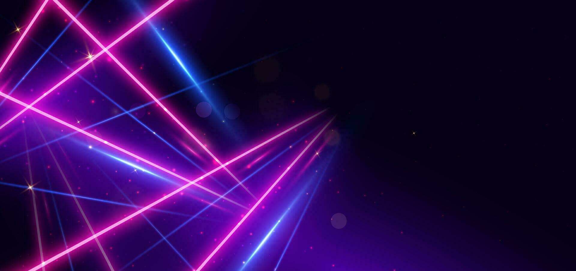 Abstract blue and pink neon diagonal glowing on dark blue background with lighting effect and sparkle. vector