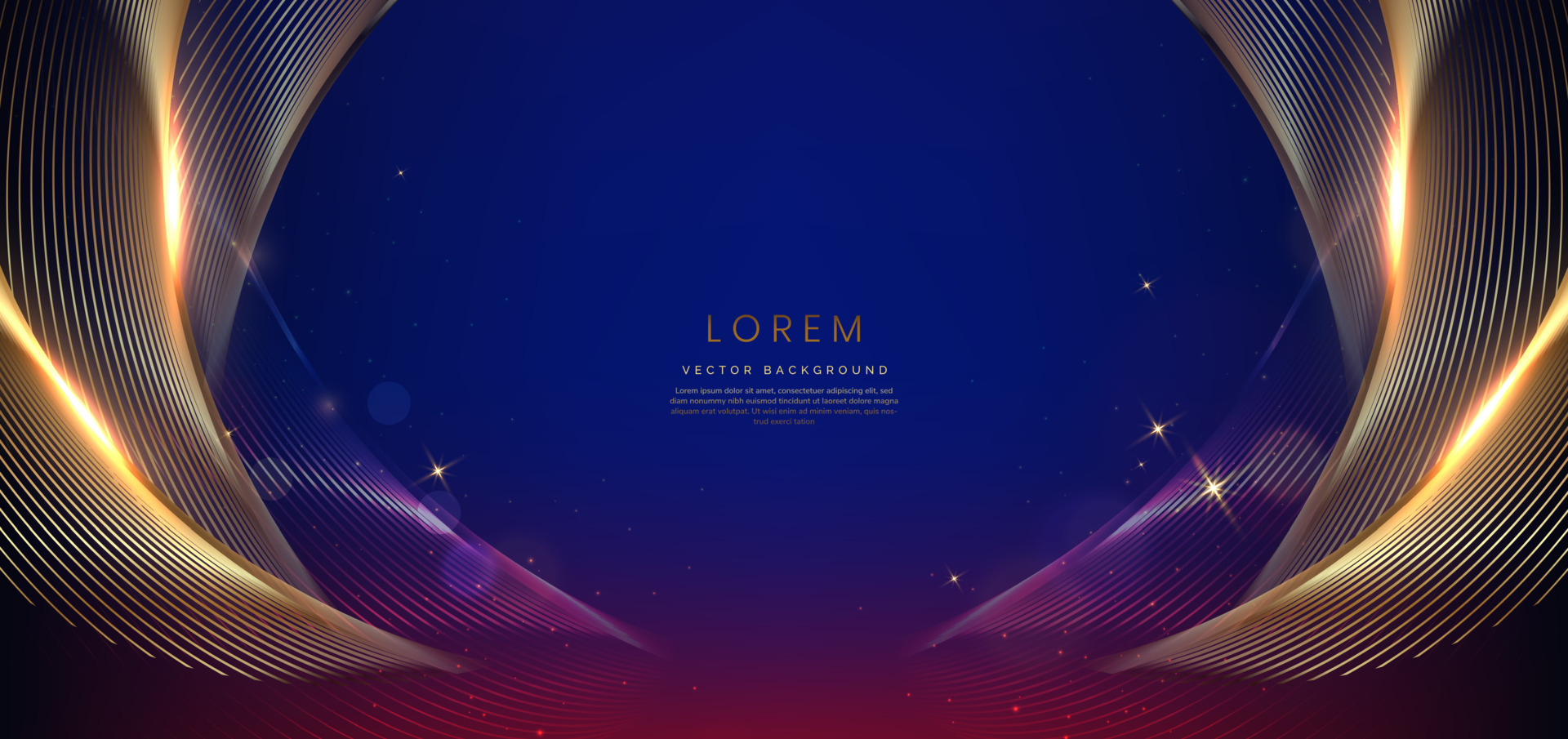 Abstract elegant dark blue background with golden curved line and lighting effect. Luxury