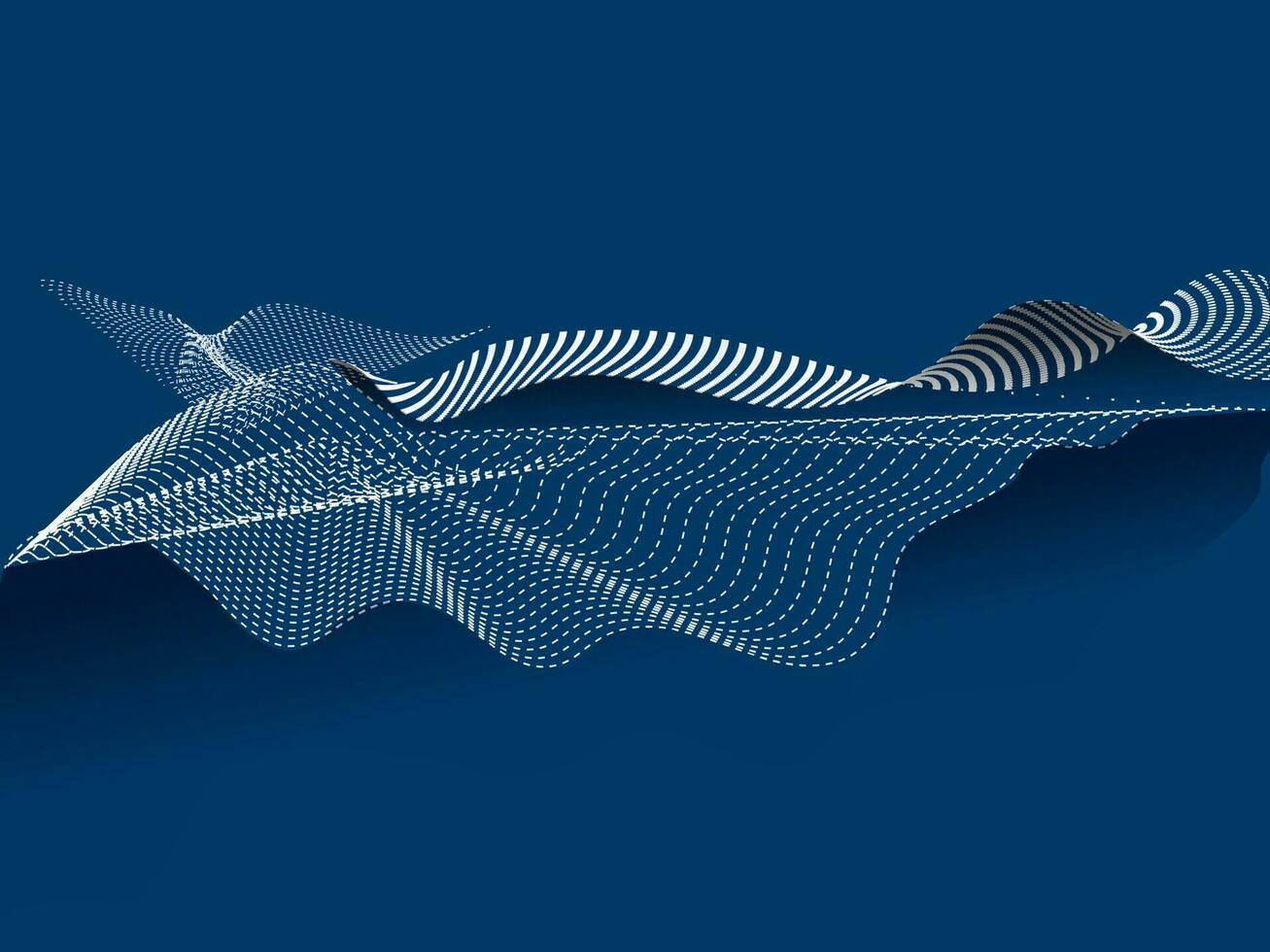 Dynamic digital flowing wave motion particles composition on blue background. vector