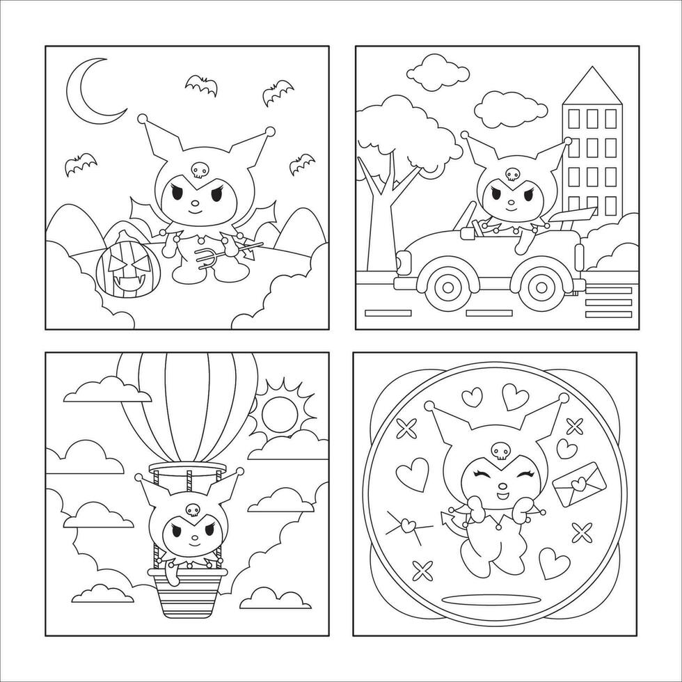 Cute Bunny Character Coloring Book vector