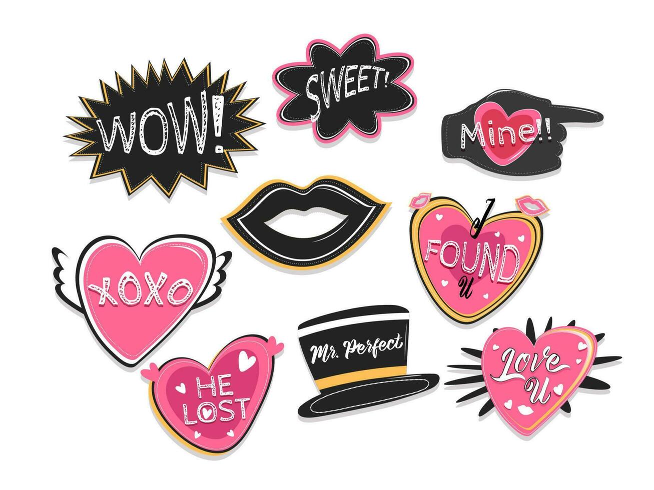 Word expressions set for party photo booth props. vector