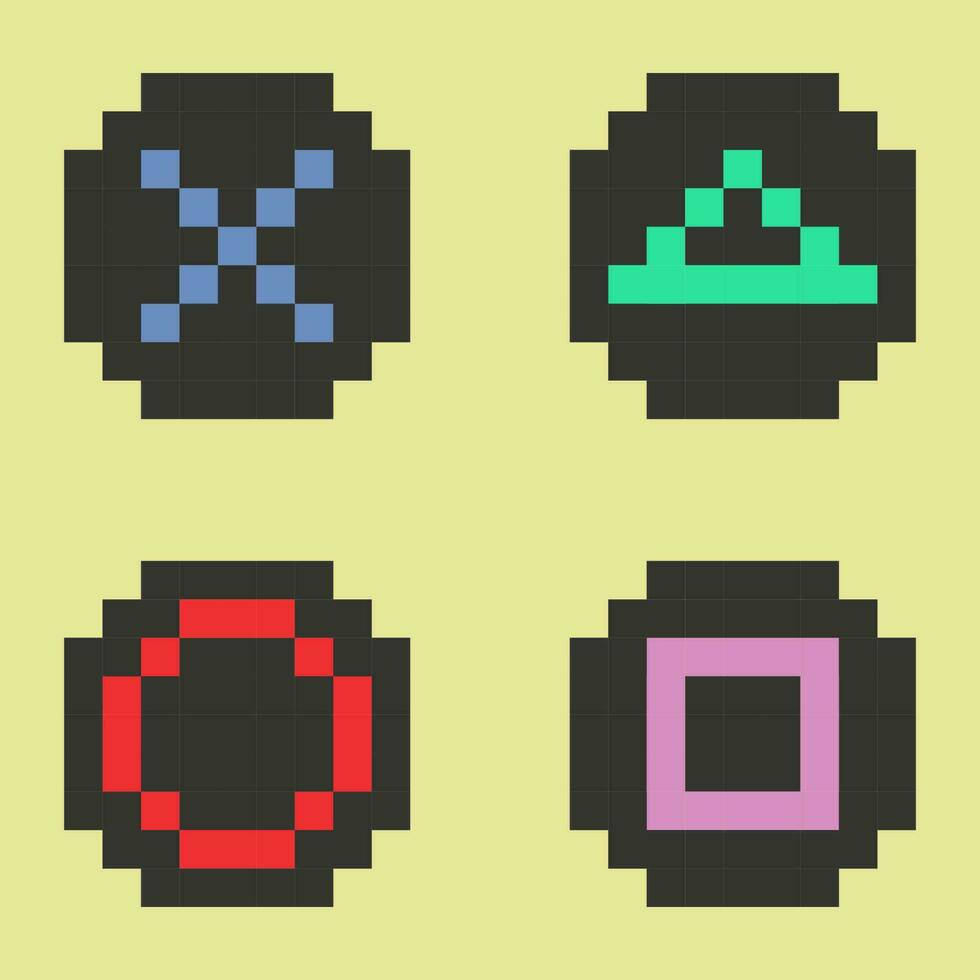 Graphic joypad arcade game in vector icon format and gamepad or joystick pixel art.
