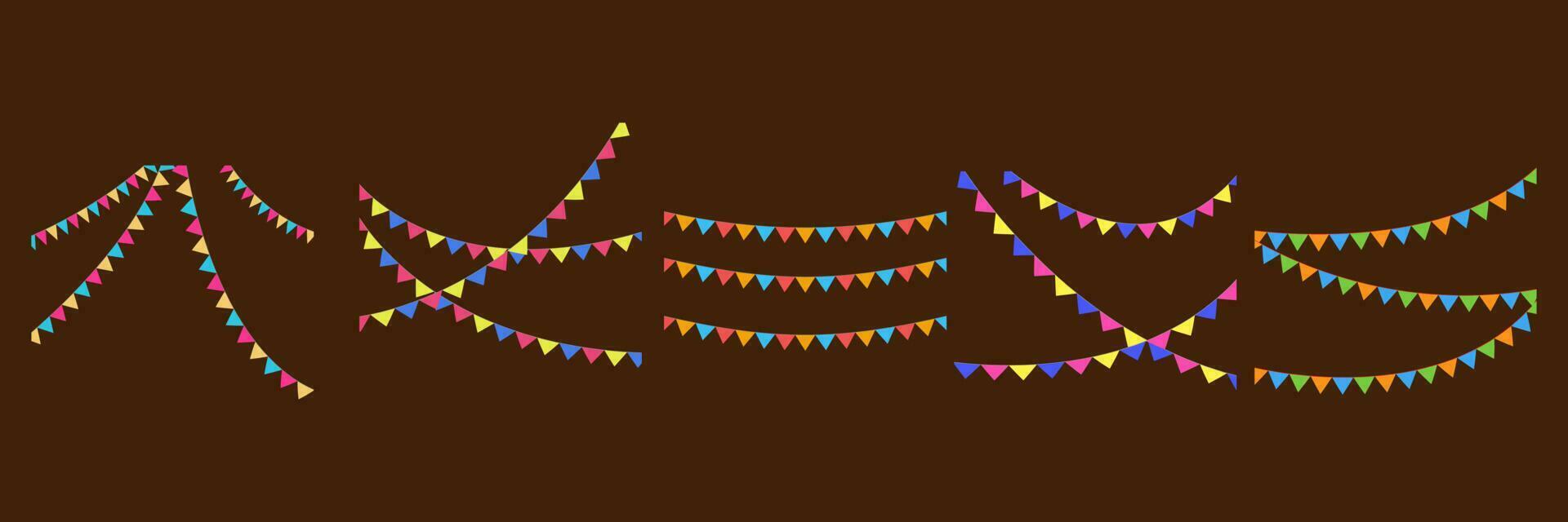 Colorful party flags vector set. Birtday, celebration, holiday, halloween, Thanksgiving and christmas and new year bunting and garlands.