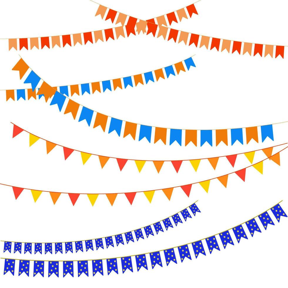 Party flags vector set. Colorful bunting and garlands. Celebration