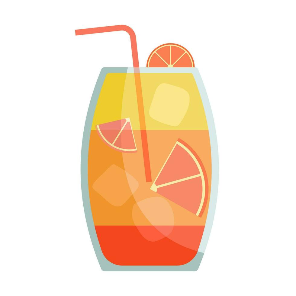 Cocktail glasses vector illustration. Refreshing cocktails with ice cubes and lemons. Party in the club. Menu designs. Alcoholic drinks. Summer and beach.