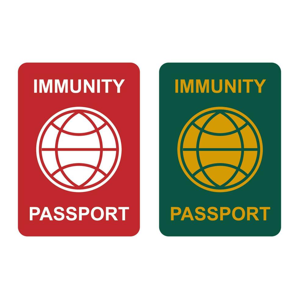 Covid-19 immunity passport. Coronavirus immune pass icon. Corona virus vaccine sertification label symbol. Pandemic vaccination proof info sign. Vector illustration image. Isolated on white background