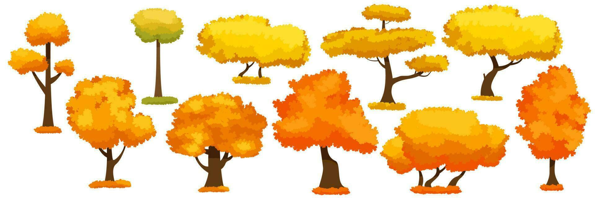Collection Of Autumn Trees, Isolated On White Background. Simple collection of autumn trees of different shapes. Vector illustration.