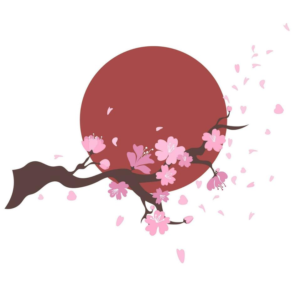 Branch in bloom. Vector sakura or cherry flower background. Hand drawn illustration