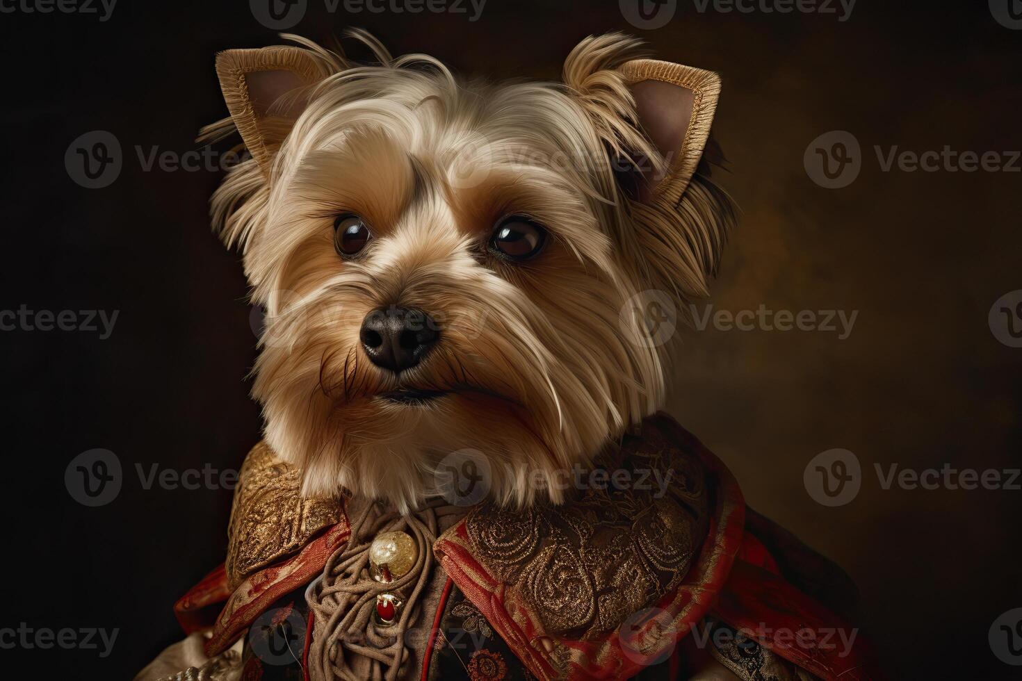 ai generado. ai generativo. pintura de un Yorkshire terrier en Renacimiento ropa realista ilustración. Clásico retro élite onda. gráfico Arte foto