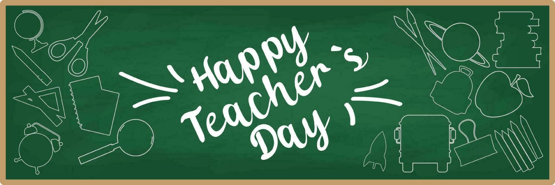 Happy teacher's day poster concept and doodle. vector