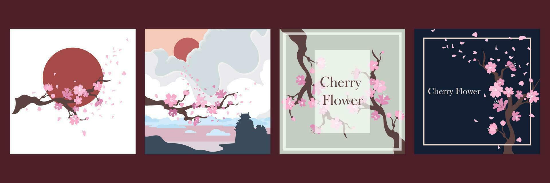 Sakura and spring modern cover design set. Cherry blossom japan. Flat pastel floral. Flower premium vector template for wedding invite, makeup catalog, brochure template, flyer, presentation.