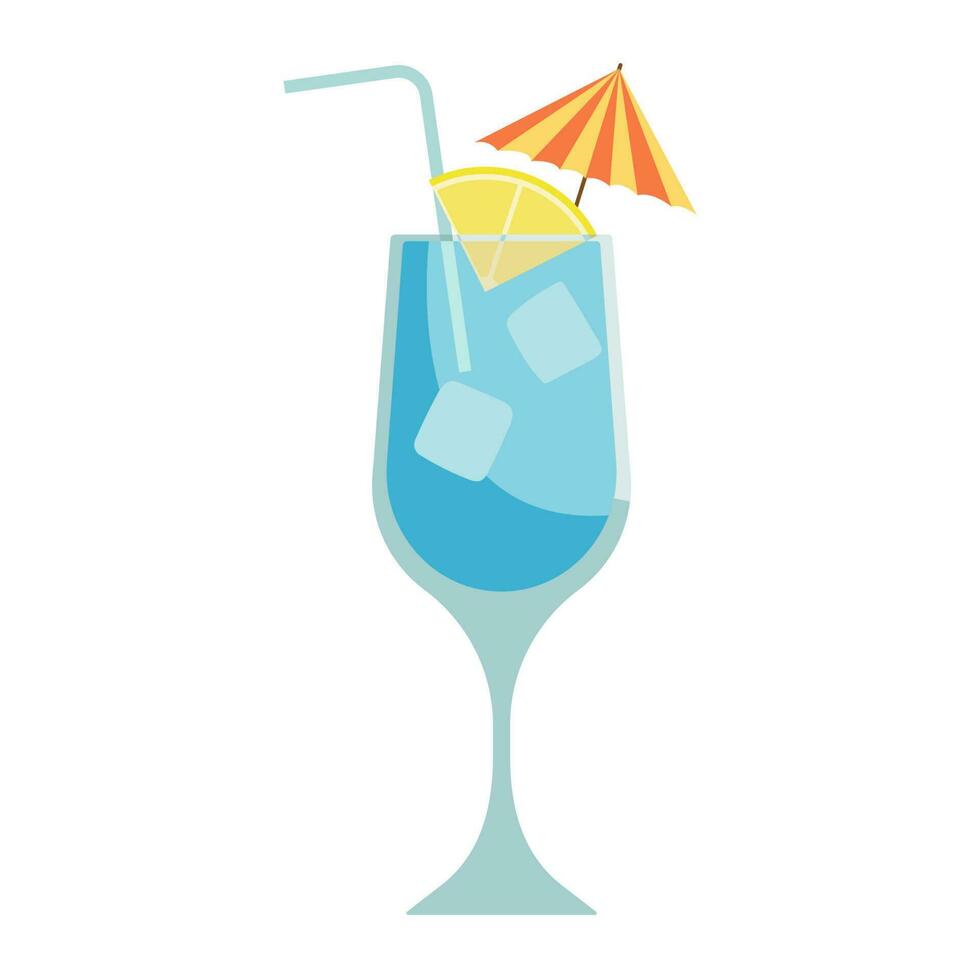 Tropical cocktails cups drink. Glasses vector illustration. Refreshing cocktails with ice cubes and lemons. Party, Menu designs. Alcoholic drinks. Summer and beach.