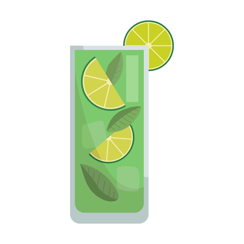 Cocktail glasses vector illustration. Refreshing cocktails with ice cubes and lemons. Party in the club. Menu designs. Alcoholic drinks. Summer and beach.