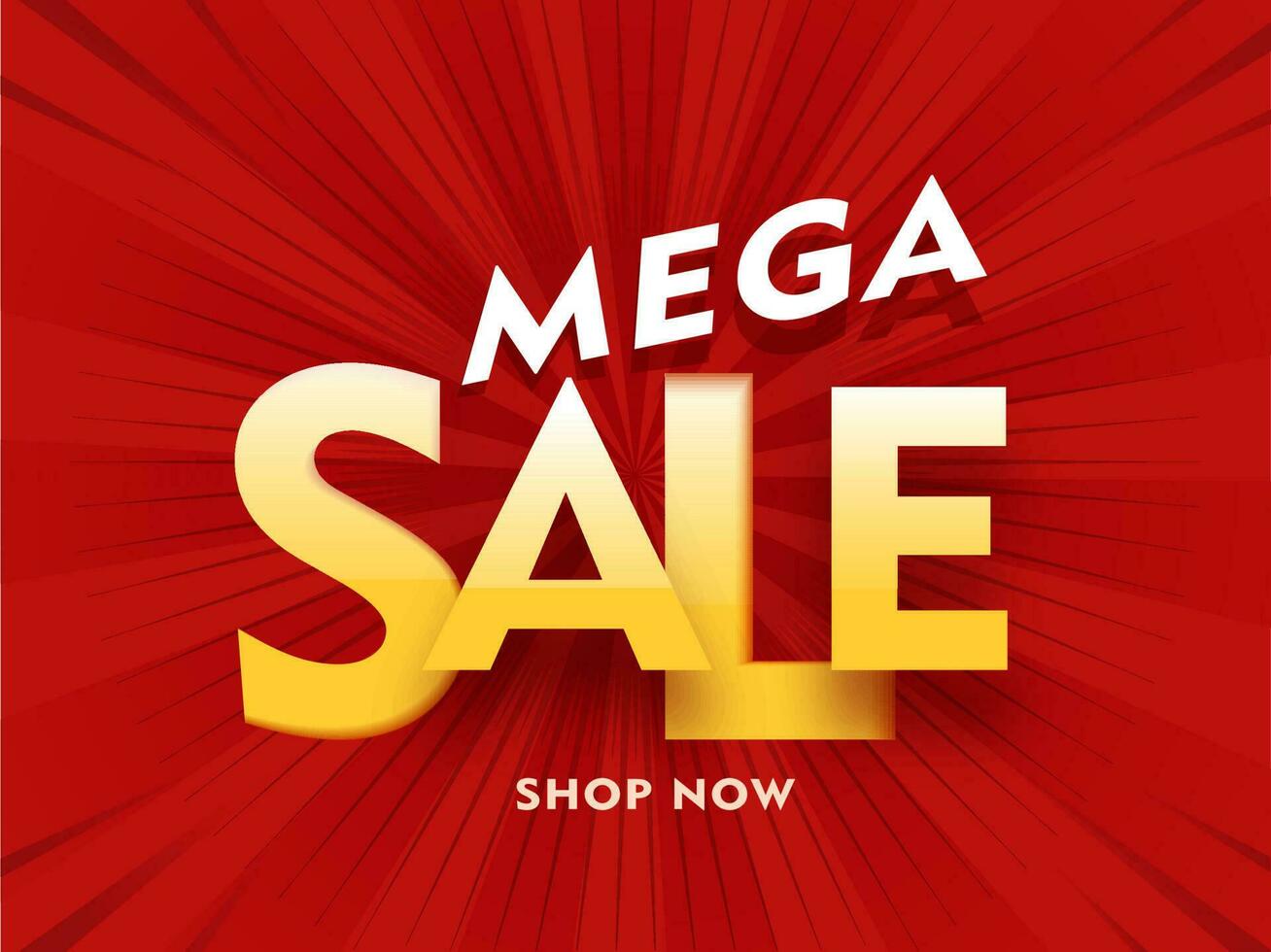 Mega Sale poster or template design with brown rays background. vector