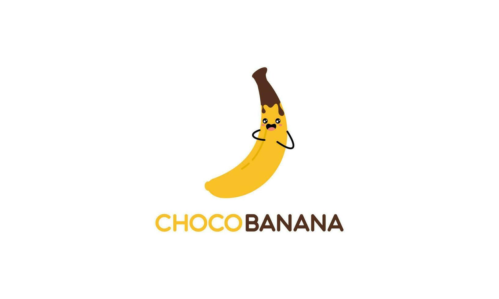 chocolate plátano logo ilustración con gracioso personaje vector