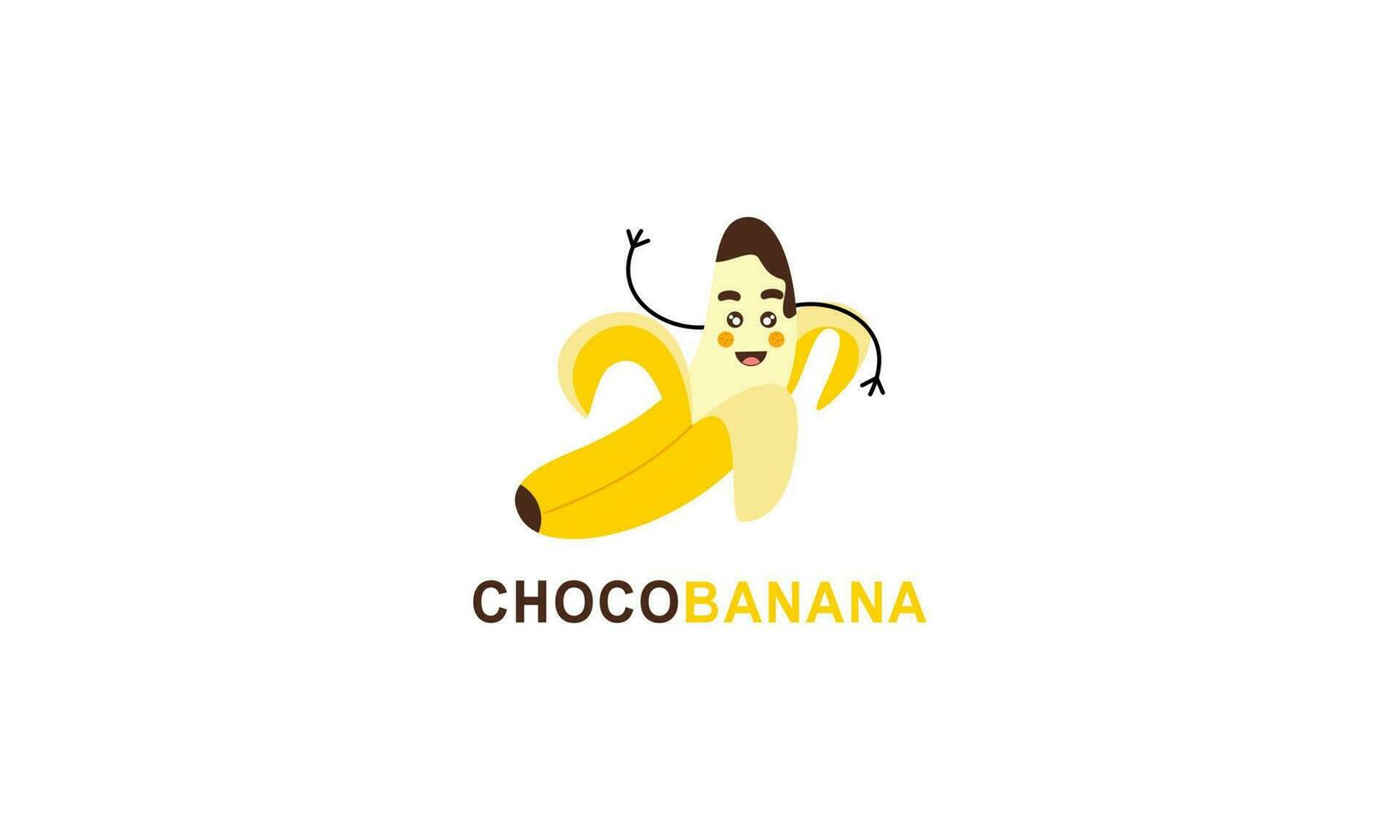 chocolate plátano logo ilustración con gracioso personaje vector