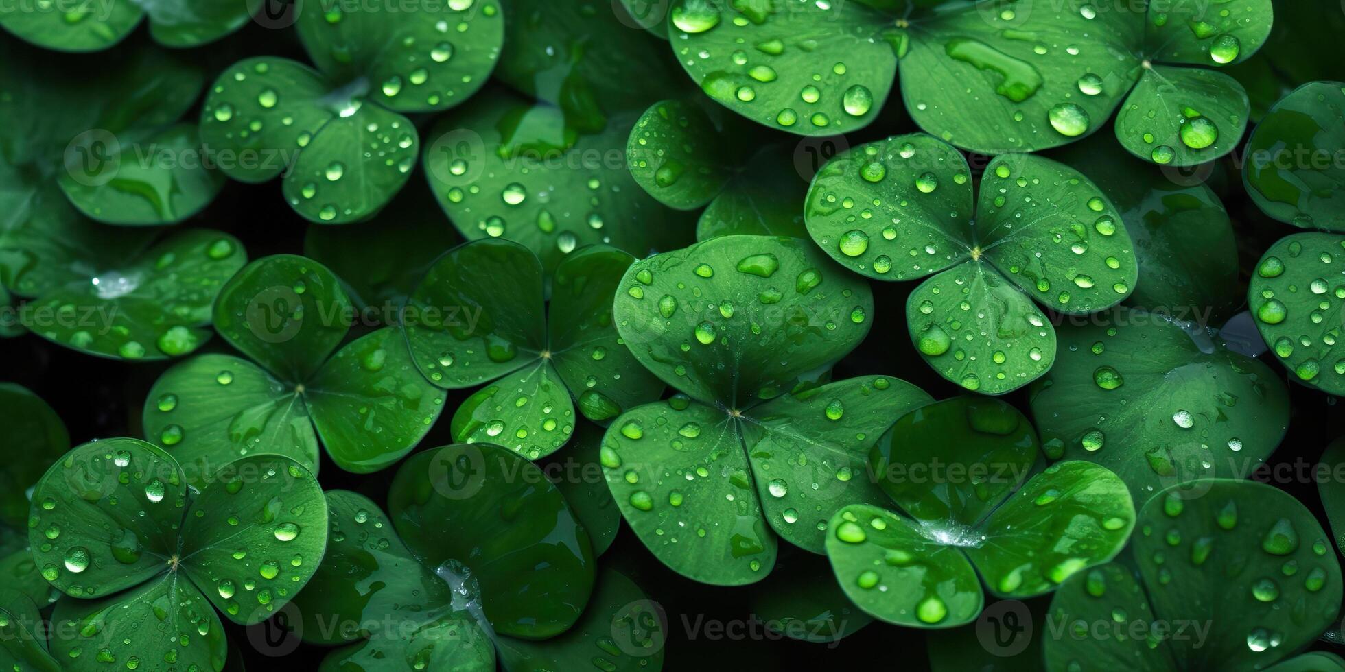 . Photo realistic illustration of top view green fresh clover leafes. Irish symbol. . Graphic Art