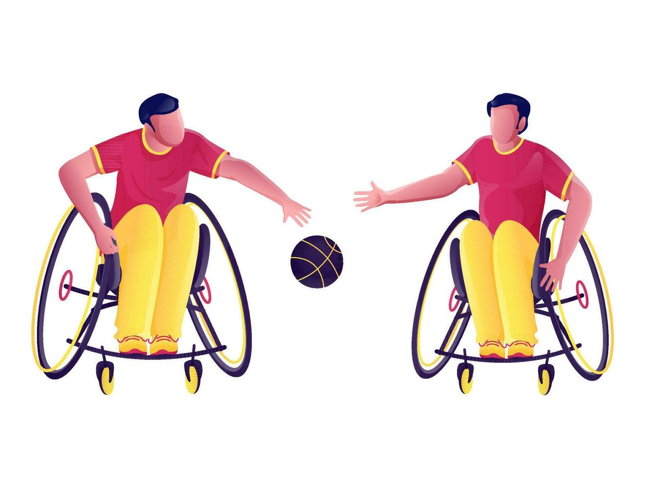 Handicap Sportsmen Playing Basketball on White Background. vector