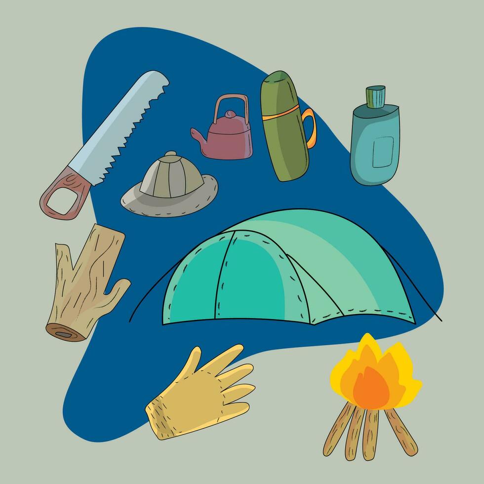 camping accessories and outdoor life 23798438 Vector Art at Vecteezy