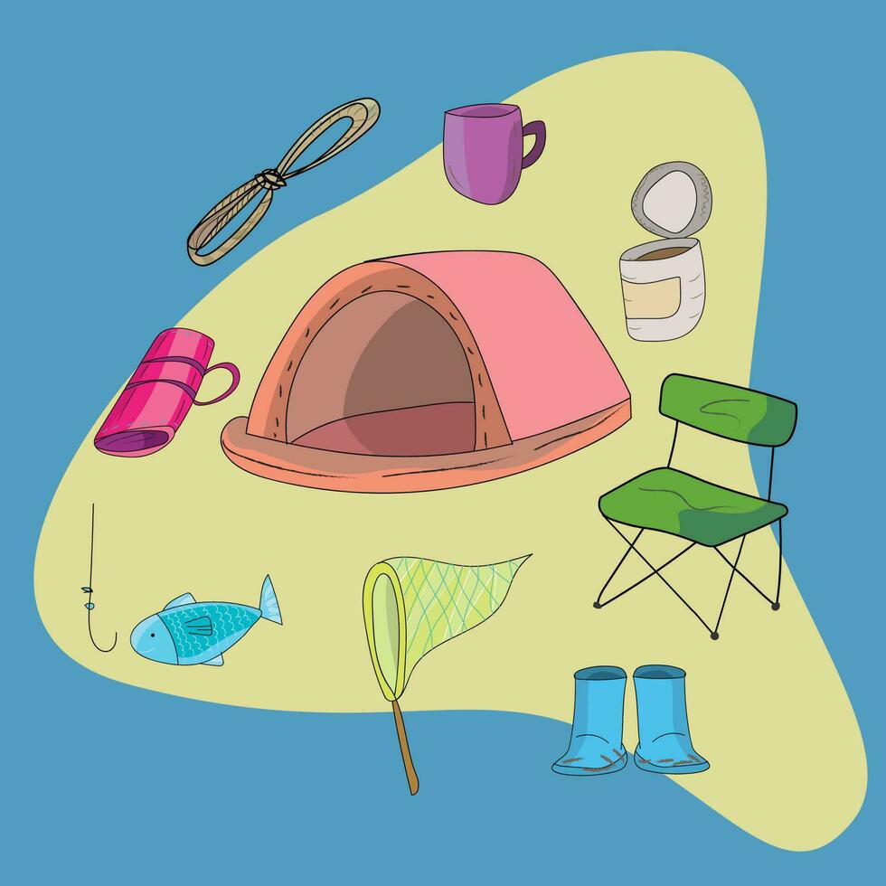 camping accessories and outdoor life vector