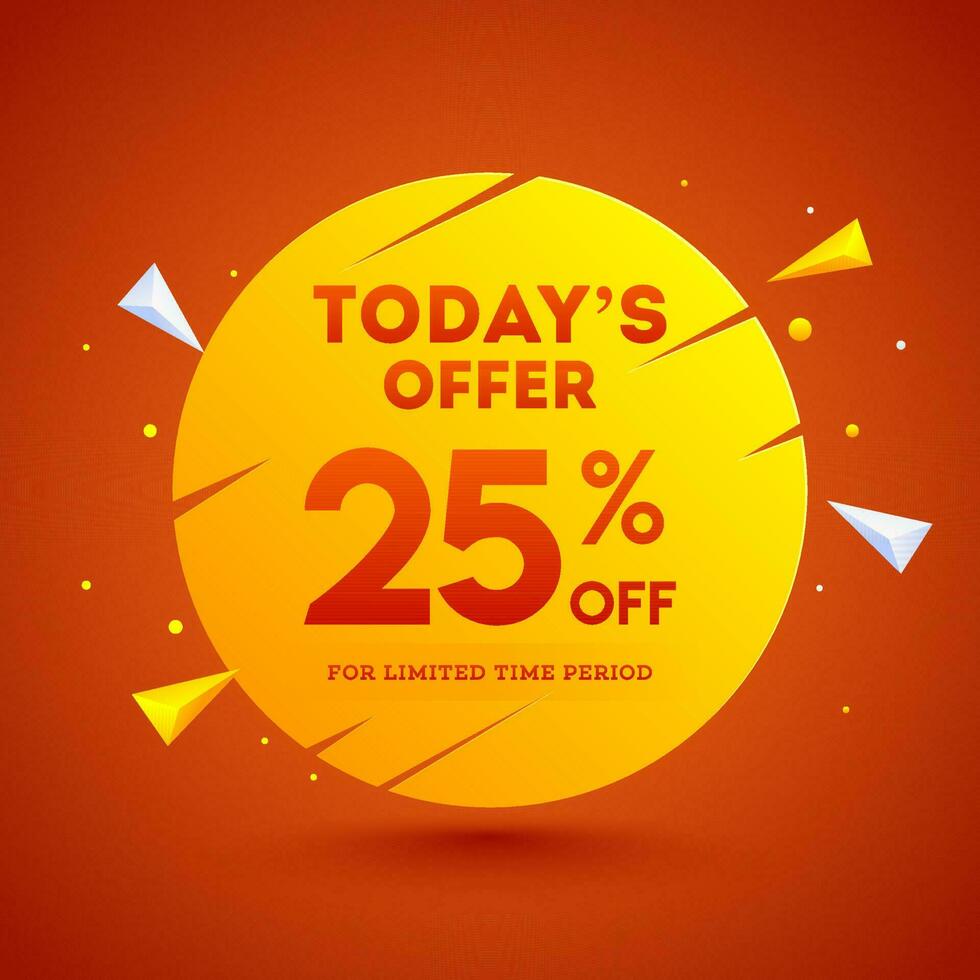 Sale poster or template design with discount offer and abstract geometric elements on orange background. vector