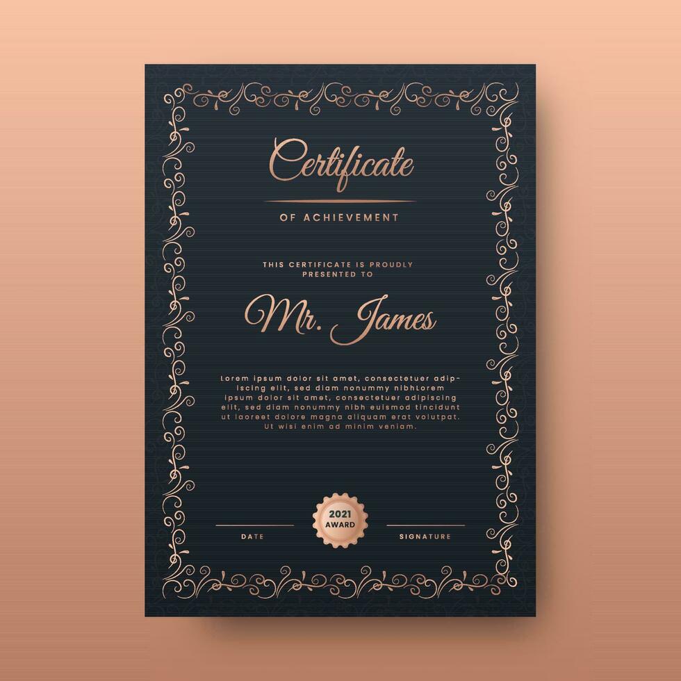 Certificate Of Achievement Template Design in Bronze and Dark Grey Color. vector