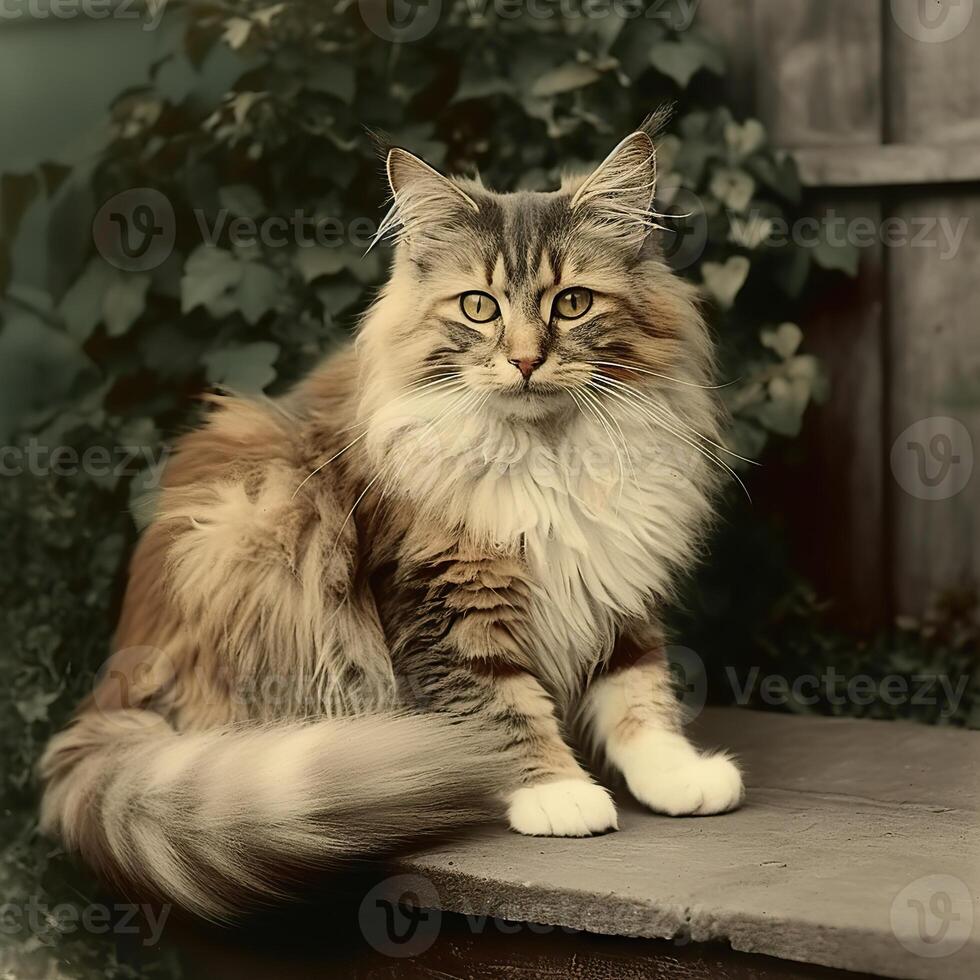 ai generado. ai generativo. Década de 1910 Clásico retro de colores foto realista fotografía ilustración. bolígrafo animal gatito gato relajarse onda. gráfico Arte