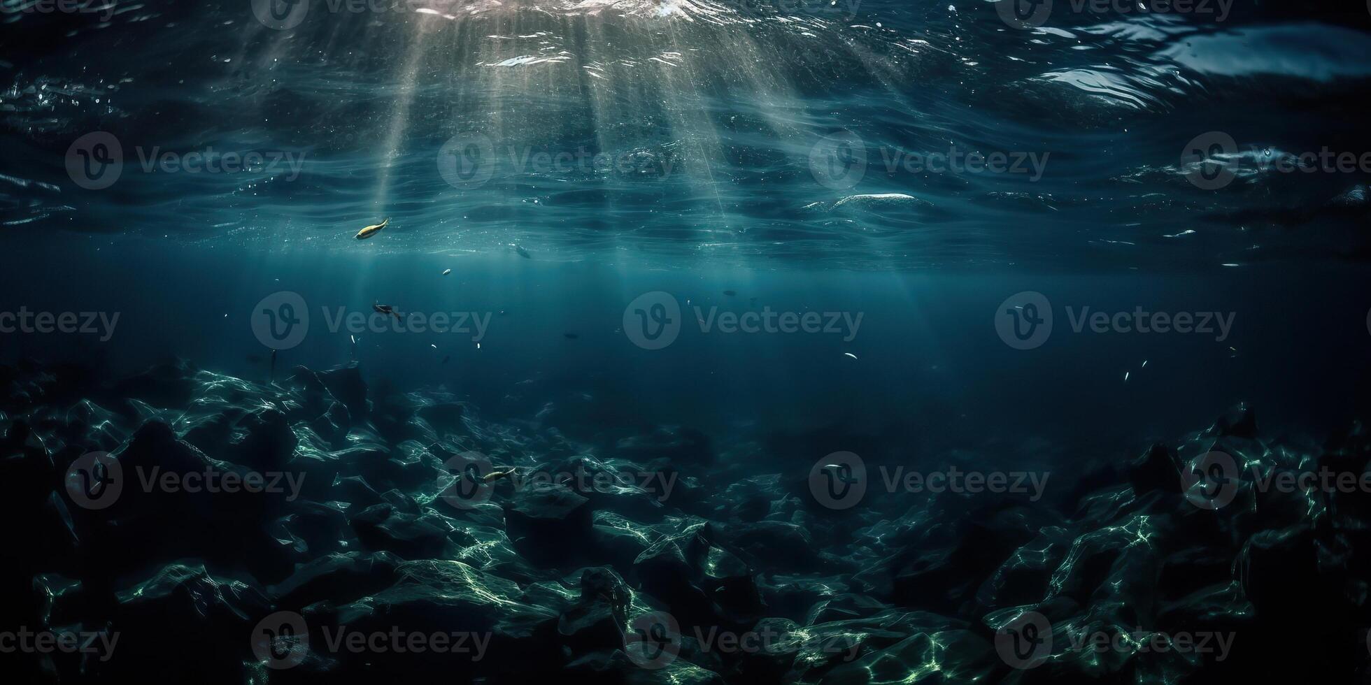 . . Photo of under sea ocean world. Marine Nautical with darm mustic mood adventure vibe. Graphic Art