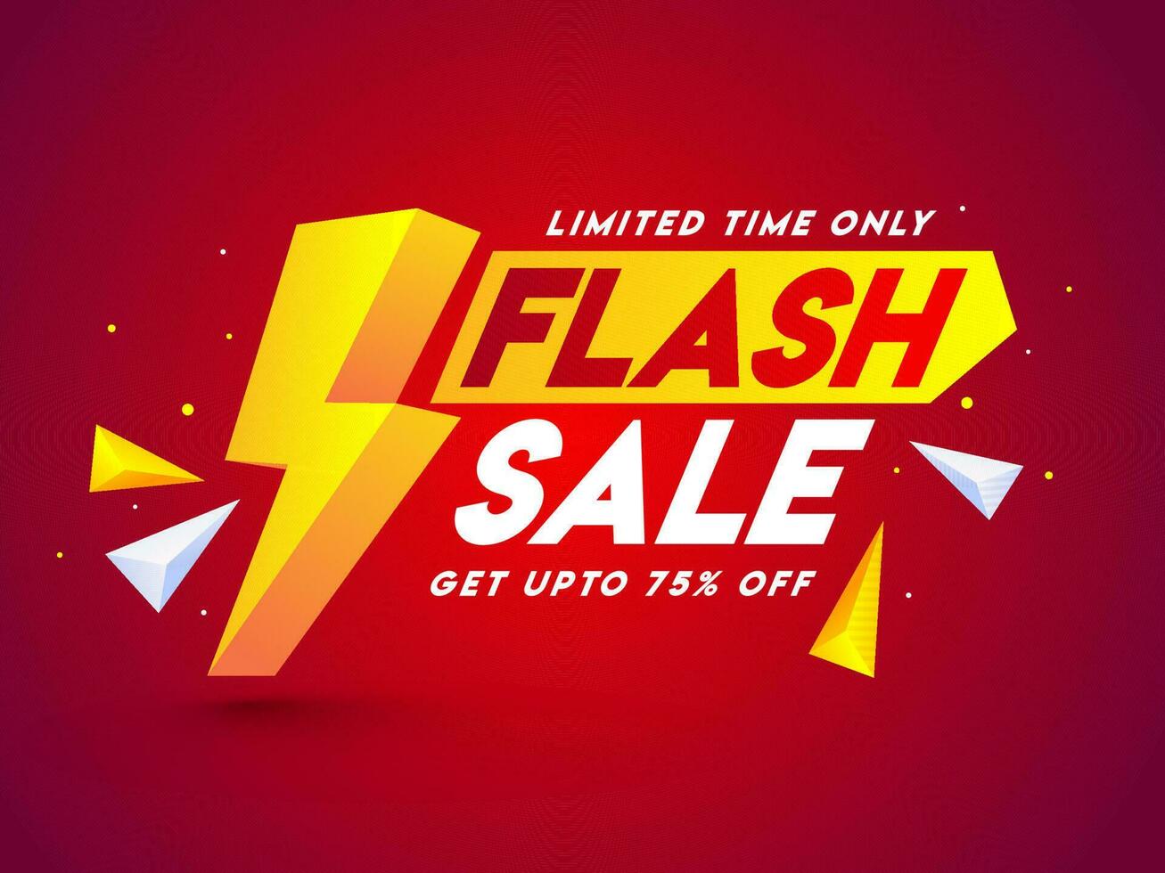 Advertising banner or poster design with 3d lighting bolt and discount offer on red background for Flash Sale. vector
