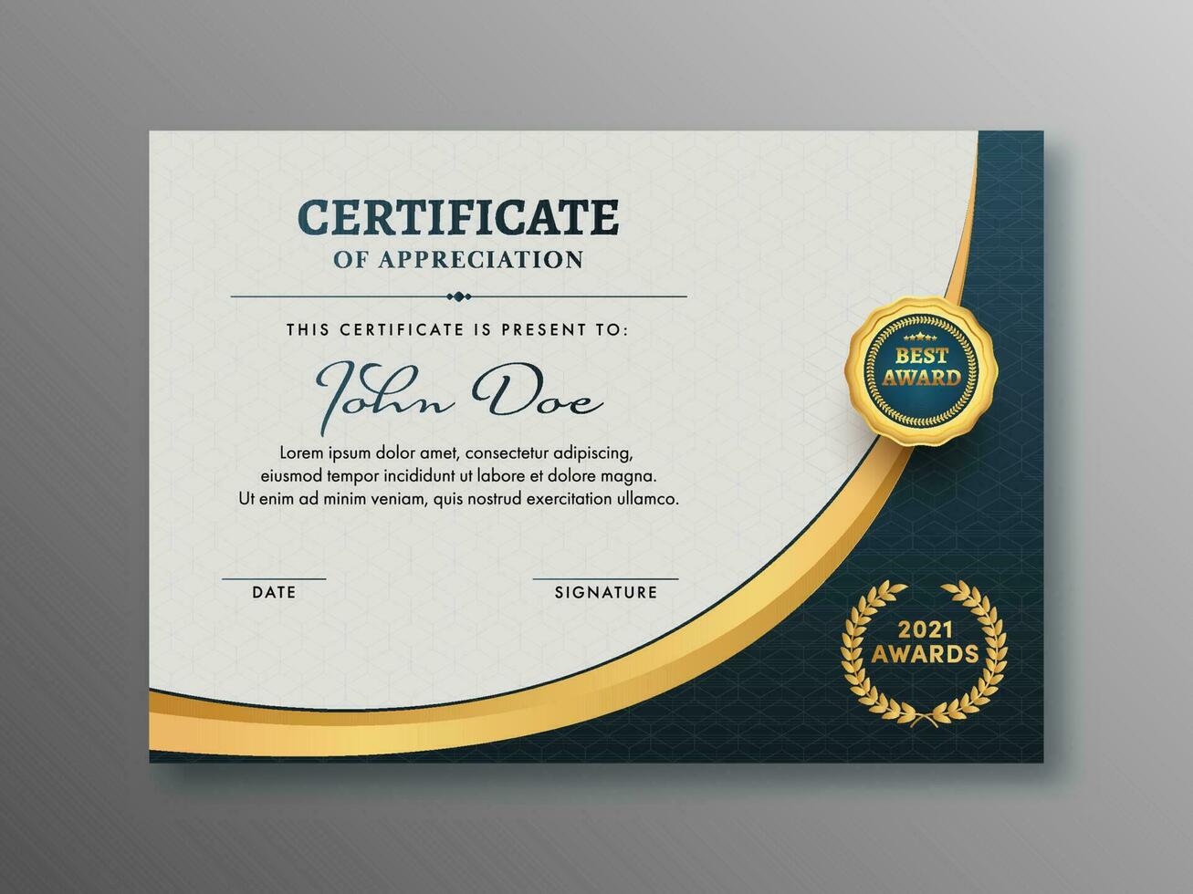 Certificate Of Appreciation Template Layout with Golden Badge. vector