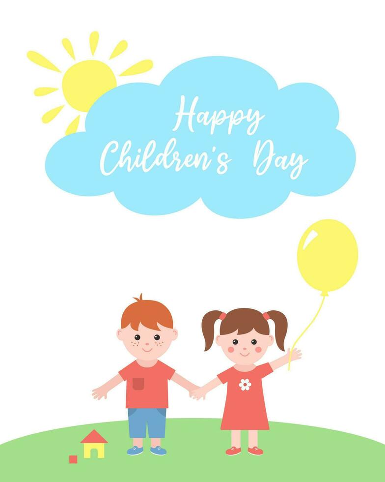 Happy Children's Day. Vector greeting card in cartoon style